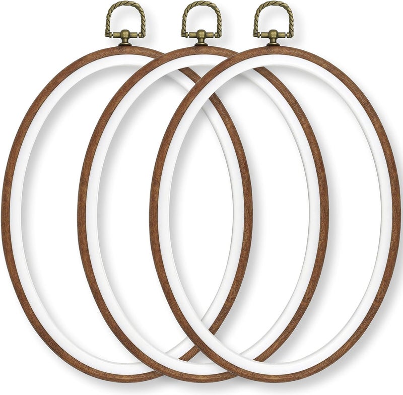 Celley Embroidery Hoops, Oval Imitated Wood Design, 3 Pcs - Image 1